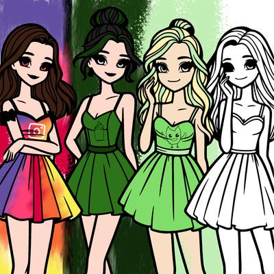 four beautiful teen girls in dresses