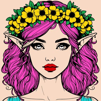 realistic female elf with flower crown