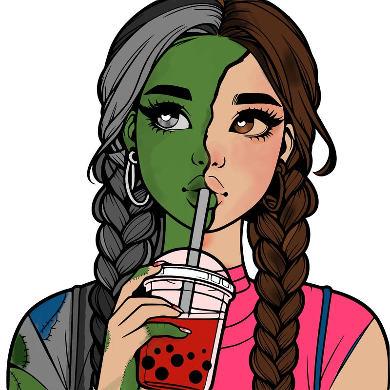 realistic girl with braided hair drinking boba