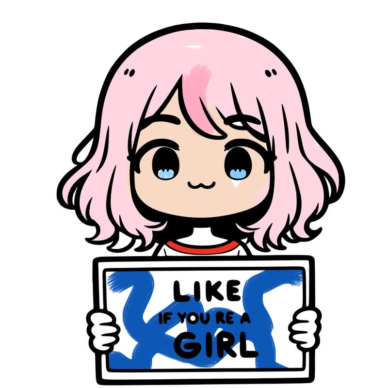 a cute girl holding a sign that says like if you’re a girl