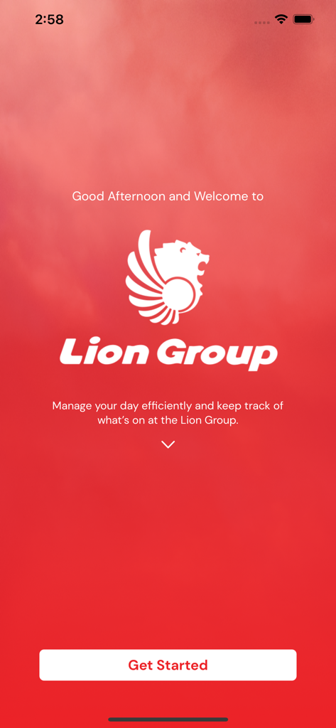 Lion Group Staff Portal - Welcome screen of the Lion Group Staff Portal mobile app