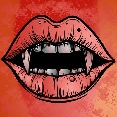 lips with vampire teeth