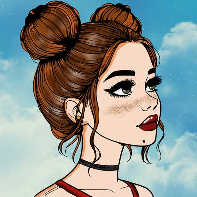 realistic girl with buns on the top of her head