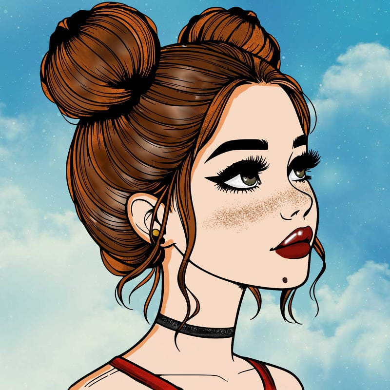 realistic girl with buns on the top of her head