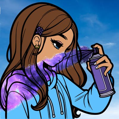 a realistic girl spray painting