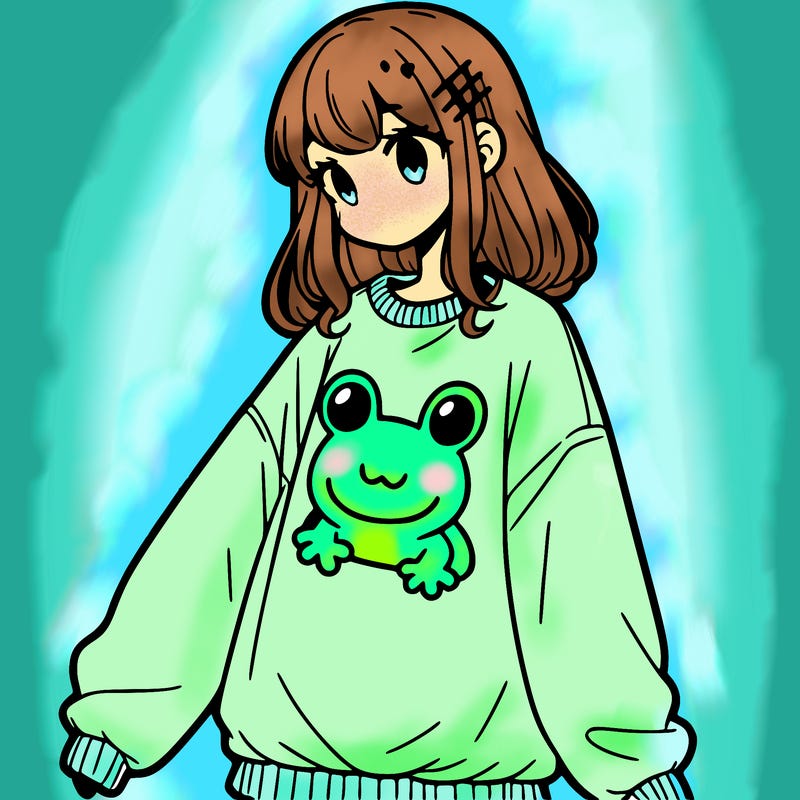girl wearing frogging sweatshirt