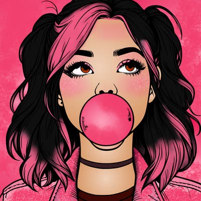 realististic girl blowing bubble -gum