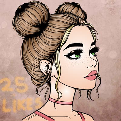 realistic girl with buns on the top of her head