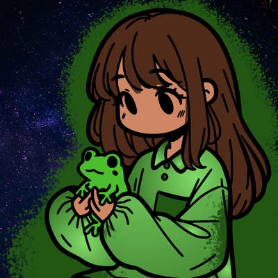 girl with long hair and a oversized shirt. and she is holding a frog