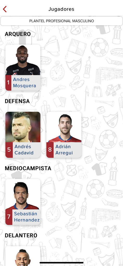 DIM Plus - Screenshot of the DIM Plus app player roster screen showing the professional soccer team members