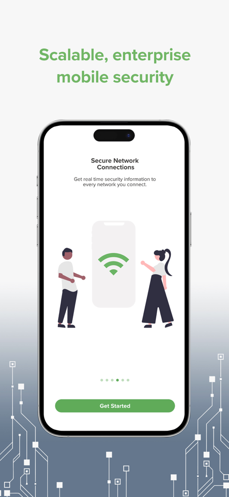 Zimperium MTD - Interfaz de la aplicación Zimperium MTD que muestra conexiones de red seguras para la seguridad móvil empresarial