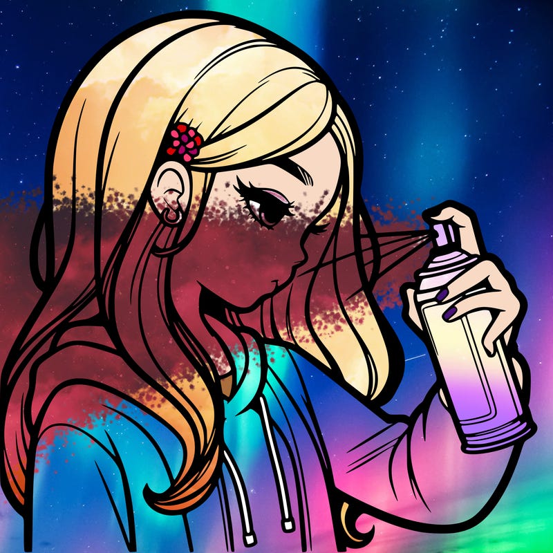 a realistic girl spray painting