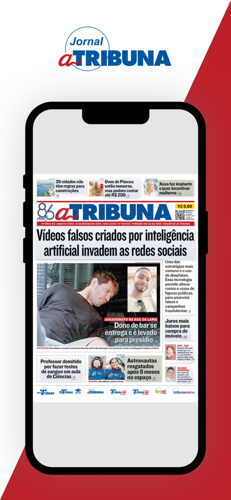 Réplica digital de la portada del periódico A Tribuna en un smartphone