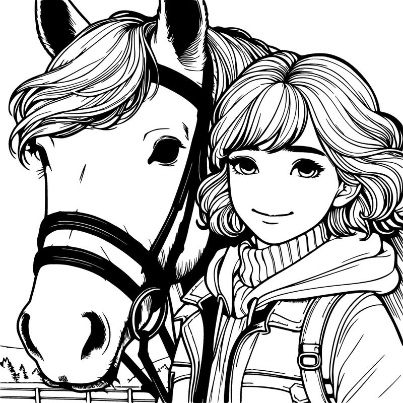 a girl with a horse realistic
