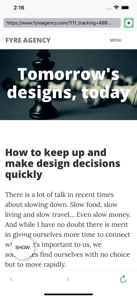 Loop11 User Testing - Screenshot of the Loop11 app showing a website usability test for Fyre Agency