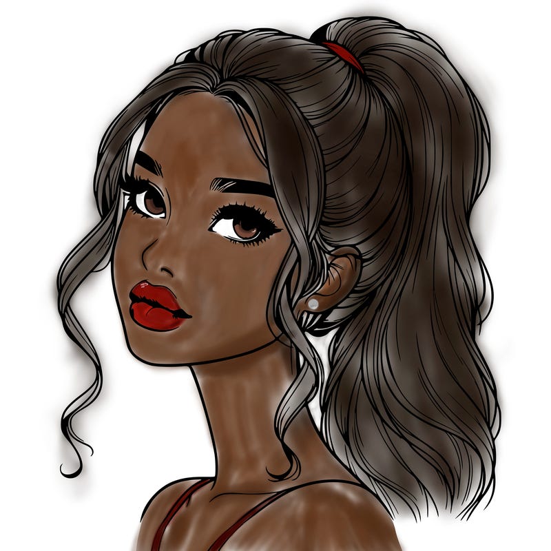 realistic girl with a ponytail on her hair and lips