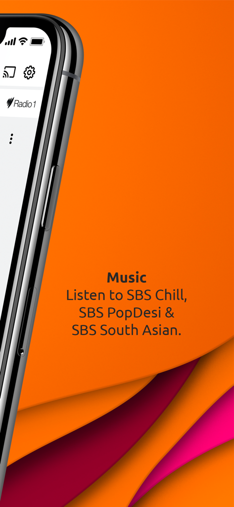 SBS Audio - Smartphone screen showing the SBS Audio app music section with SBS Chill and SBS PopDesi options.