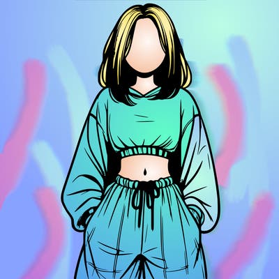 realistic girl faceless with baggy pants and a crop top