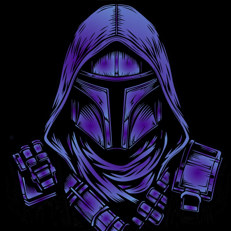 realistic warrior bounty hunter with mask and hood on