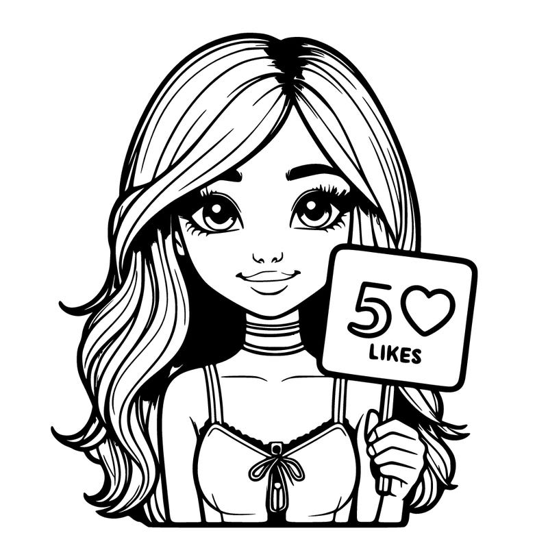 realistic girl holding a 50 likes sign