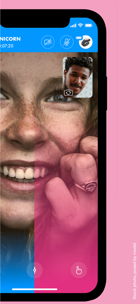 Satisfyer Connect app interface showing a video call between a couple in a long distance relationship