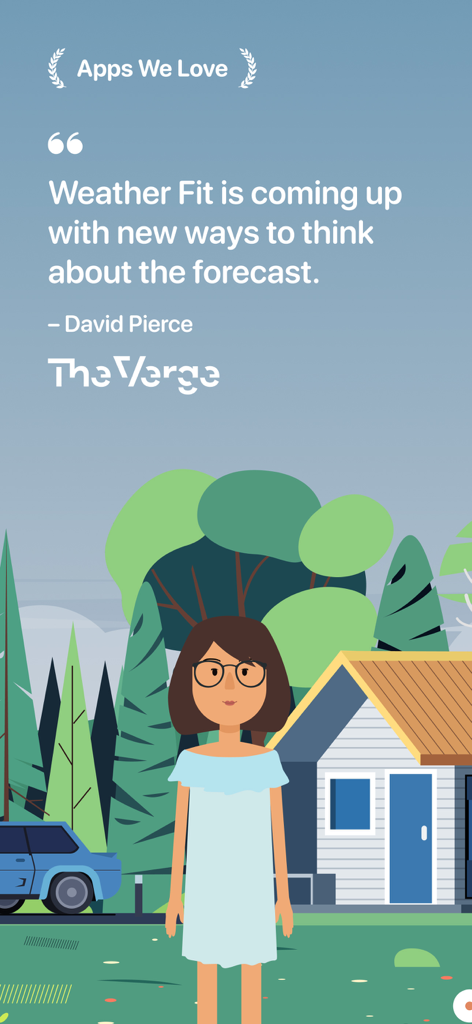 Weather Fit: Wearing Smart - Review of Weather Fit app by The Verge with a female character illustration