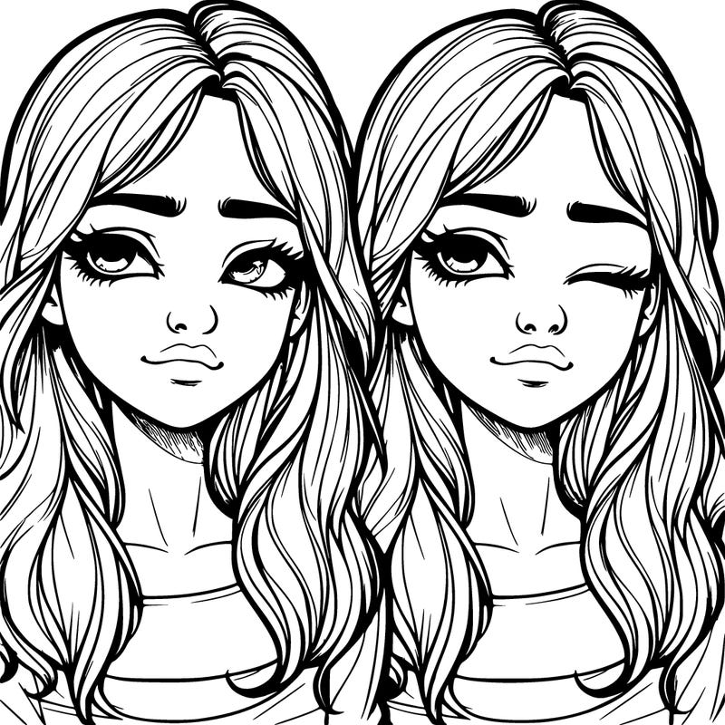 realistic girl with both eyes squinting