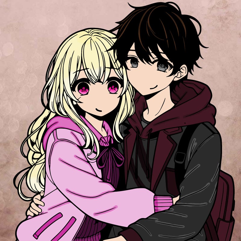 anime girl and boy hugging