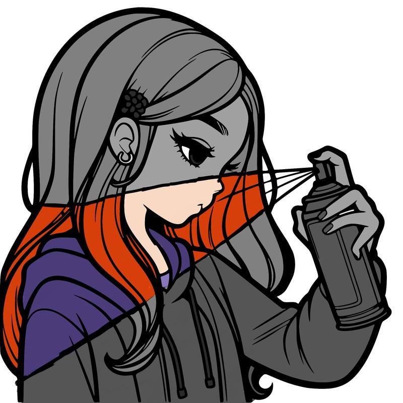 a realistic girl spray painting