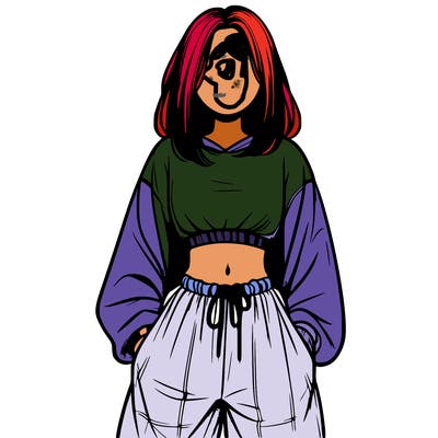 realistic girl faceless with baggy pants and a crop top