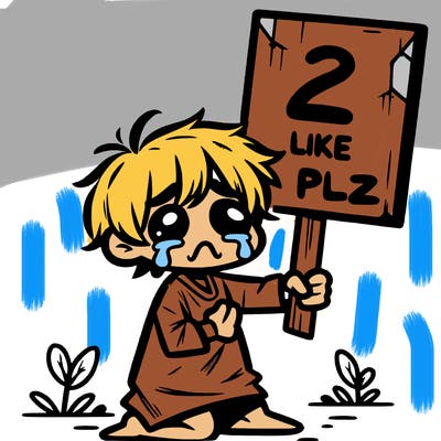 small poor toddler crying with sign that says 2 like plz