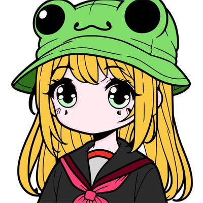 a girl with a frog hat