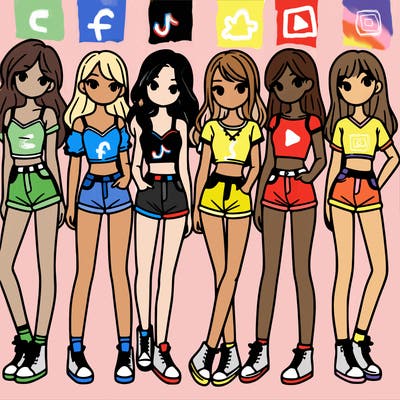 a group of girls wearing crop tops and shorts