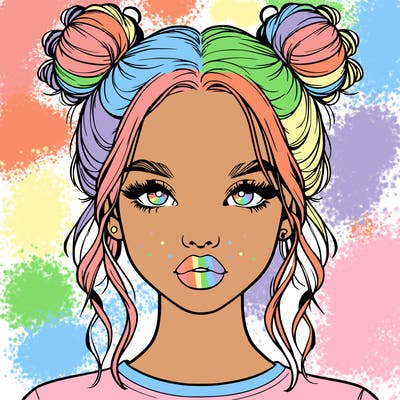 realistic girl with two buns in hair and lips