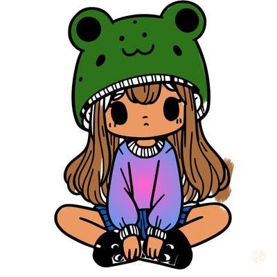 a girl wearing a frog hat and some frog socks