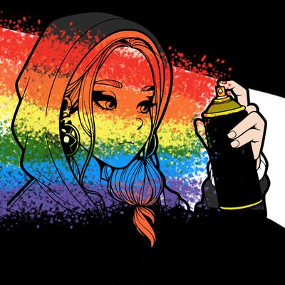 a realistic girl, spray painting