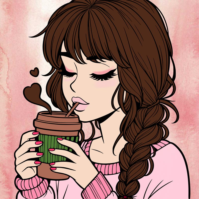 realistic girl drinking coffee