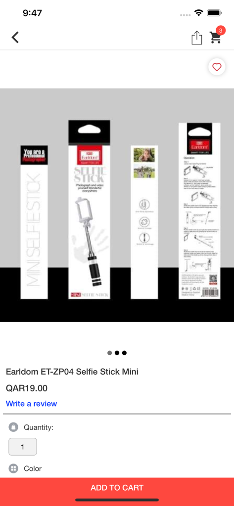 Tuzzut Qatar Online Shopping - Página de producto del mini palo selfie Earldom en la aplicación de compras en línea Tuzzut Qatar