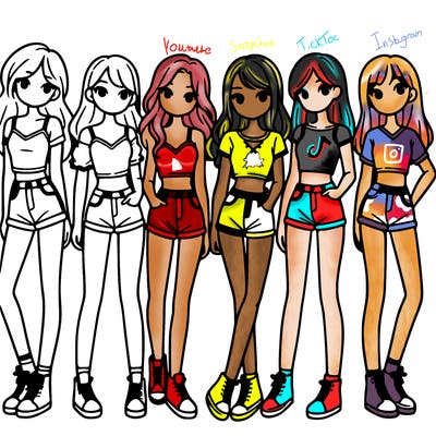 a group of girls wearing crop tops and shorts