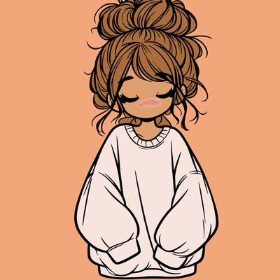 girl with baggy sweatshirt and messy bun