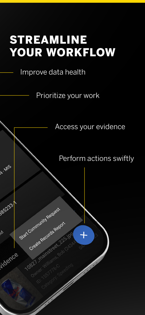 A promotional graphic for the Axon app showing features to streamline law enforcement workflows like evidence access and report creation