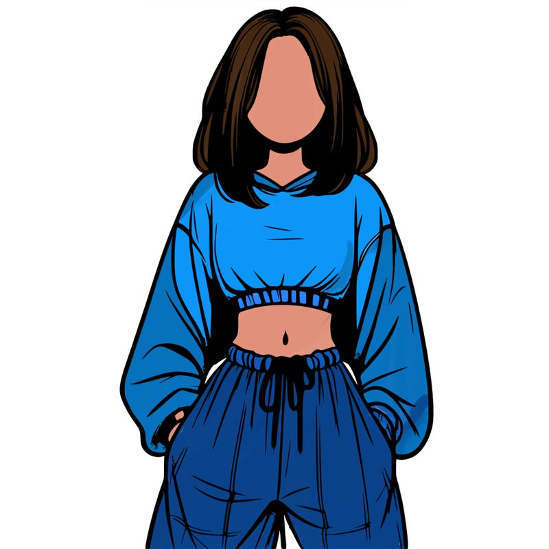 realistic girl faceless with baggy pants and a crop top