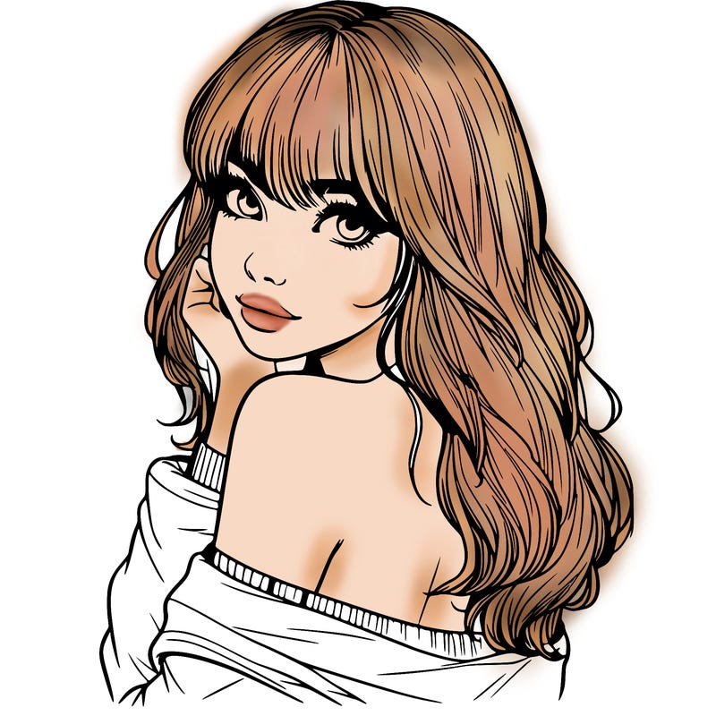 realistic girl with bangs looking over her shoulder