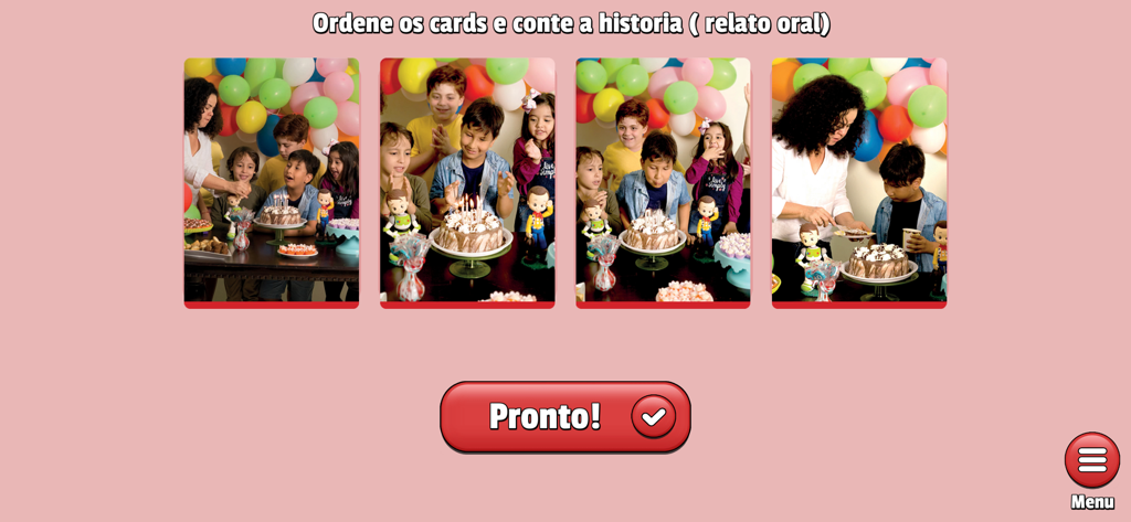 Conto & Reconto - A sequence of four images depicting a birthday party timeline from lighting candles to cutting the cake.