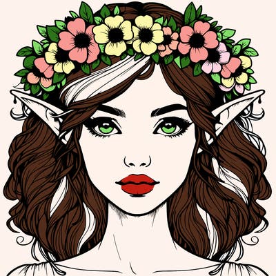 realistic female elf with flower crown
