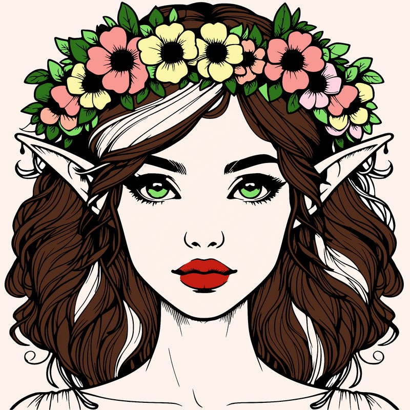 realistic female elf with flower crown