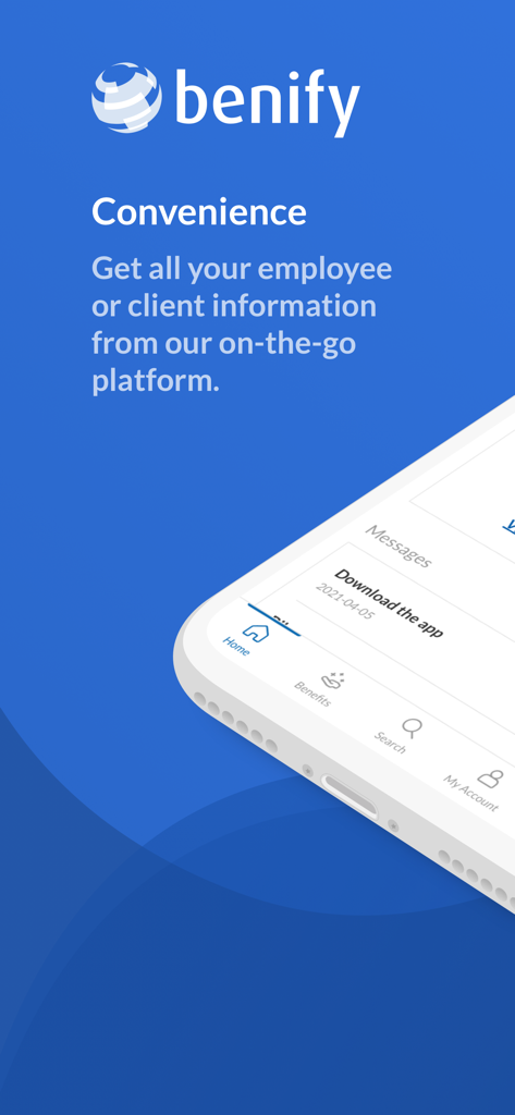 Benify mobile app screen promoting on the go access to employee benefits