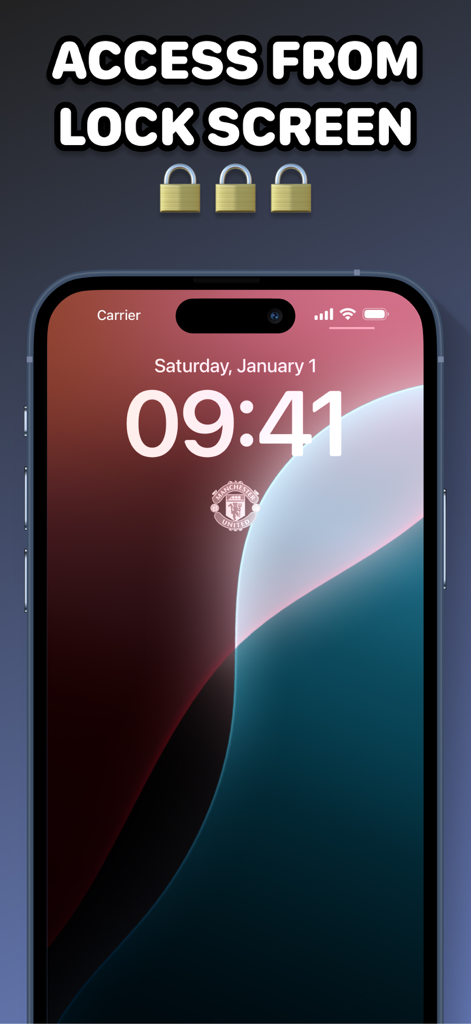 Balltime Soccer Widget - iPhone-Sperrbildschirm mit einem Fußballteam-Logo-Widget für schnellen Zugriff auf Fußballpläne.