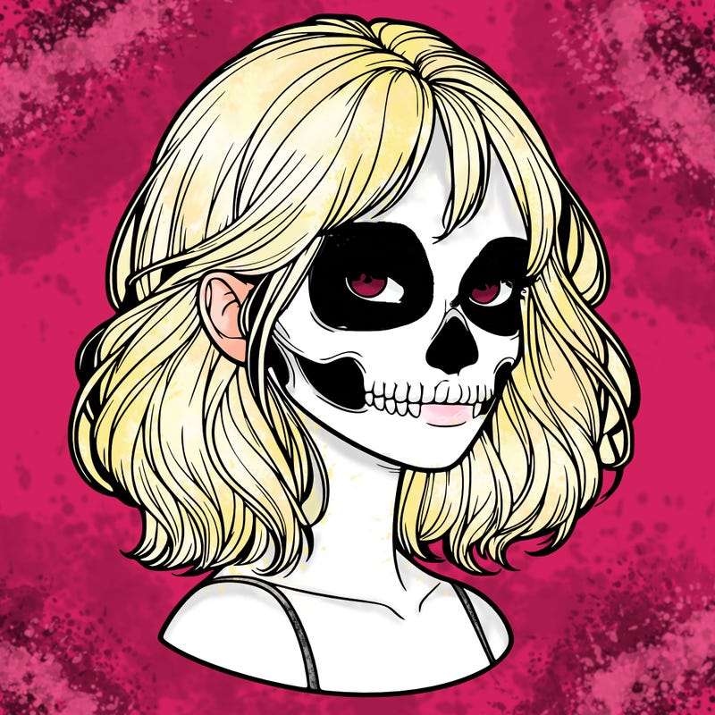 realistic girl with skull