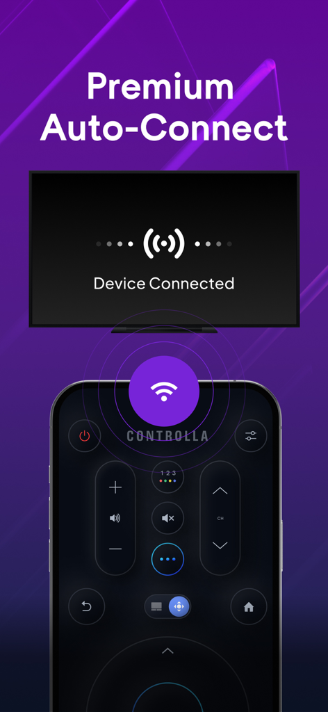 Interface de l'application Controlla montrant la fonctionnalité premium de connexion automatique à une TV Samsung Smart